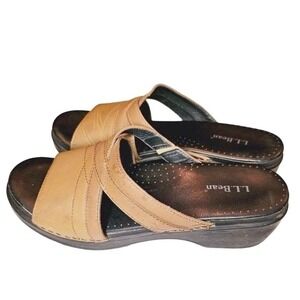 LL. Bean Sandals size 8.5 tan leather slip on